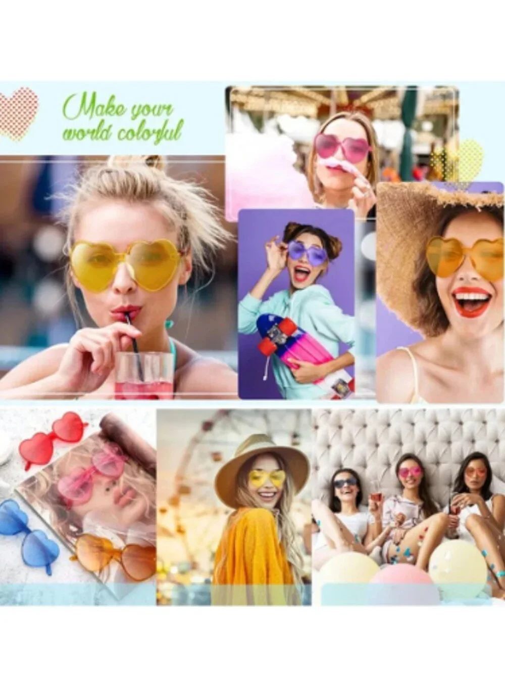 Heart Shaped Sunglasses Women Yellow Rimless Transparent Lens Fashion UV
